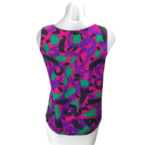 Silk Land 100% Silk Multicolor Abstract Print Sleeveless Cami Blouse Tank Top M - Picture 2 of 3